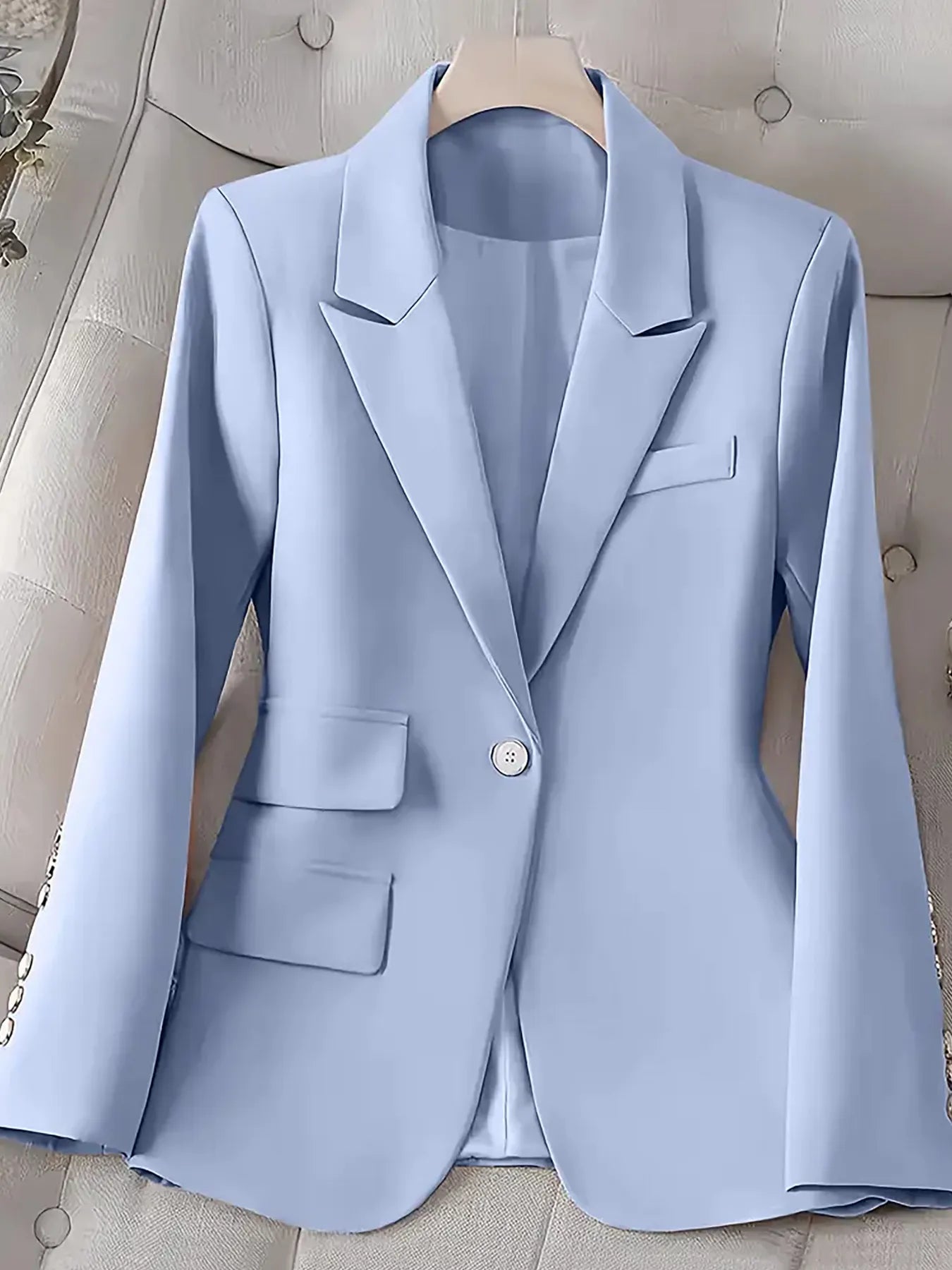 Front view of Single-Button Long Sleeve Blazer