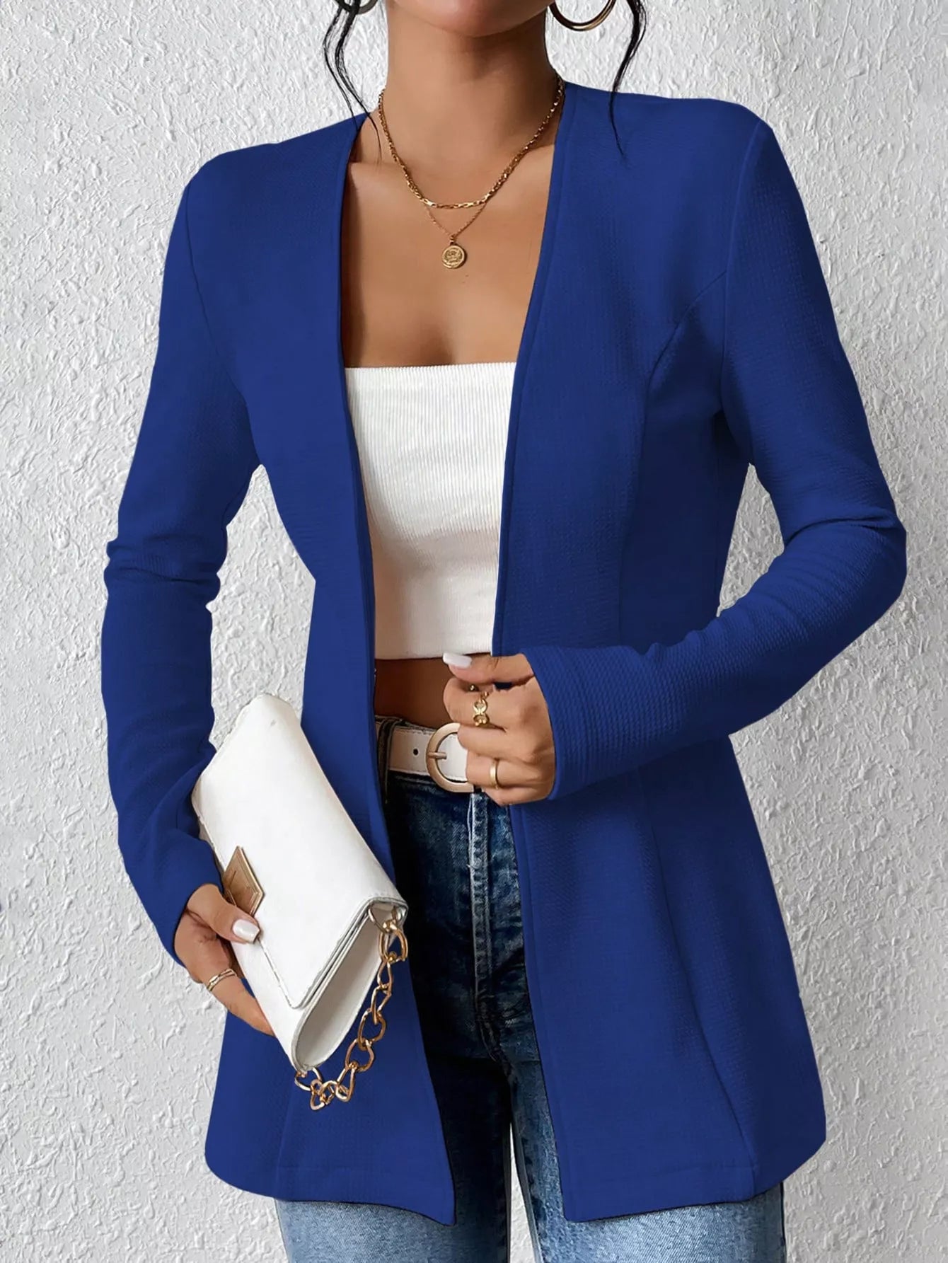 One Button Long Sleeve Blazer Front View