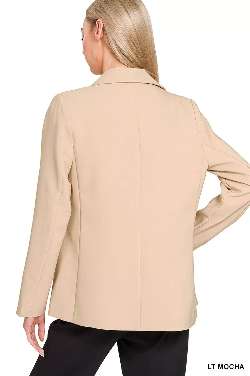 Back view of Zenana woven blazer with lining