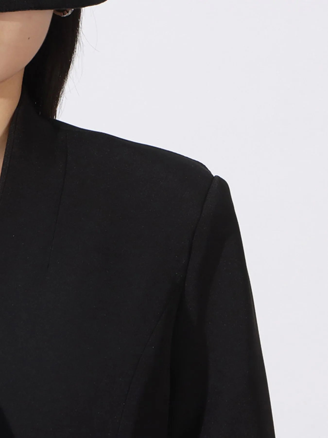 Front view of Flower Button Front Long Sleeve Blazer