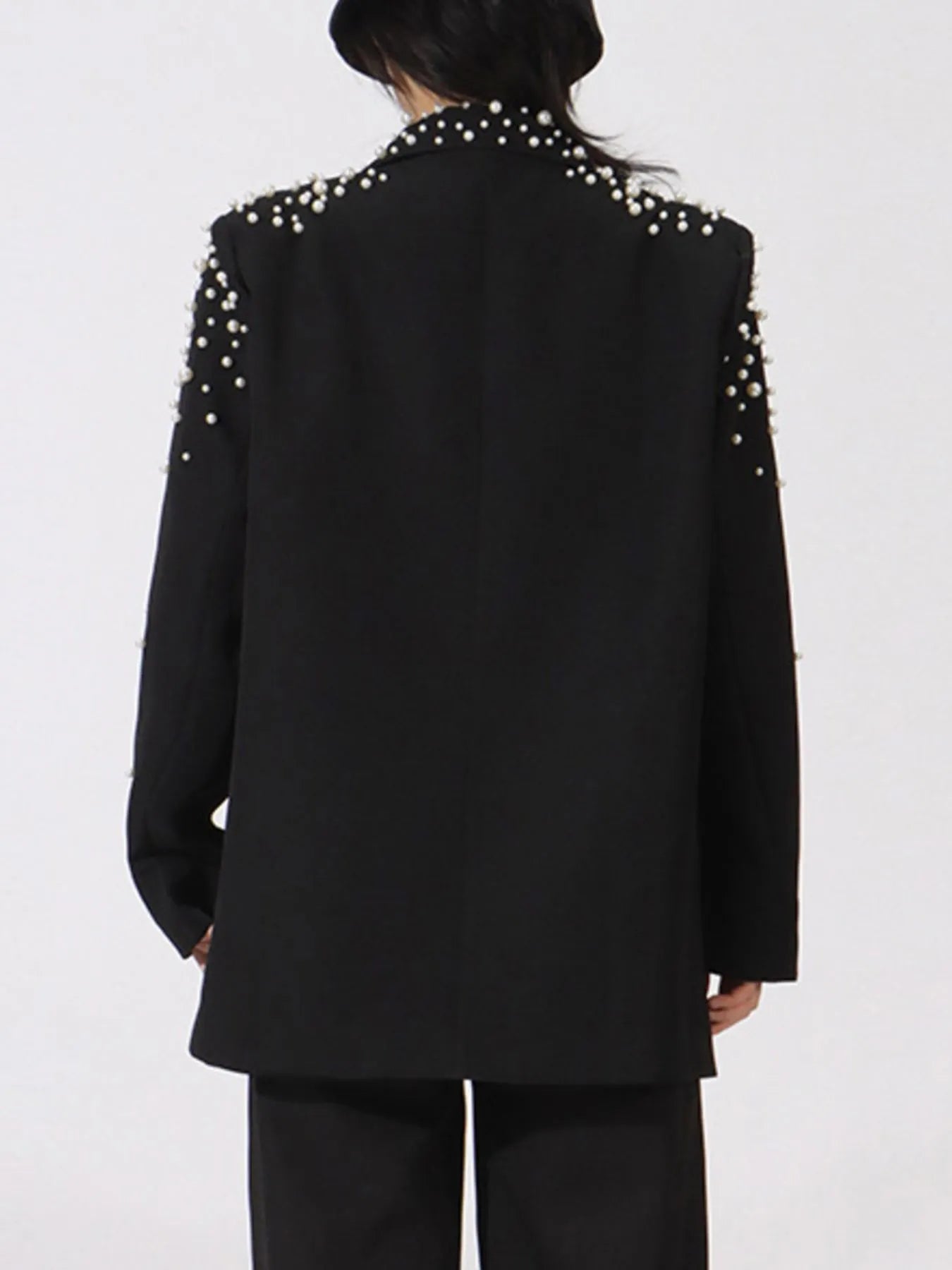 Back view of Pearl Embellished Double-Breasted Blazer