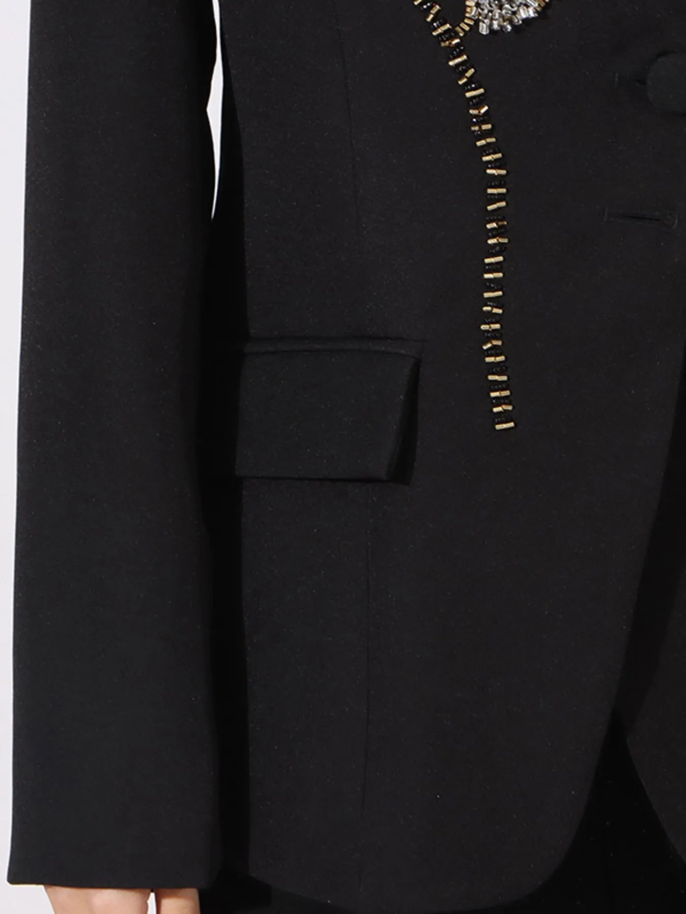 Front view of Flower Button Front Long Sleeve Blazer