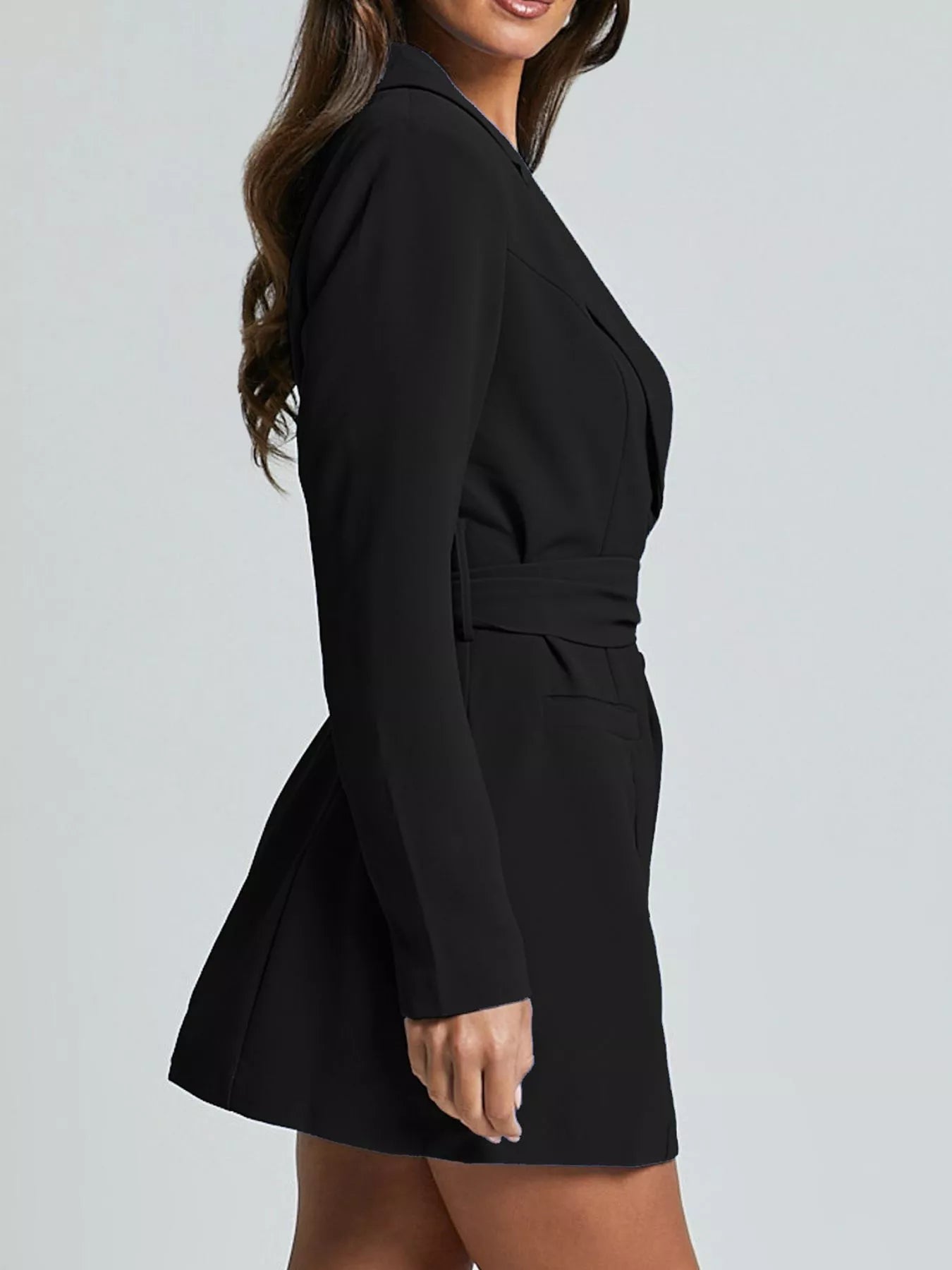 Women’s Lapel Collar Tie Waist Blazer Side View