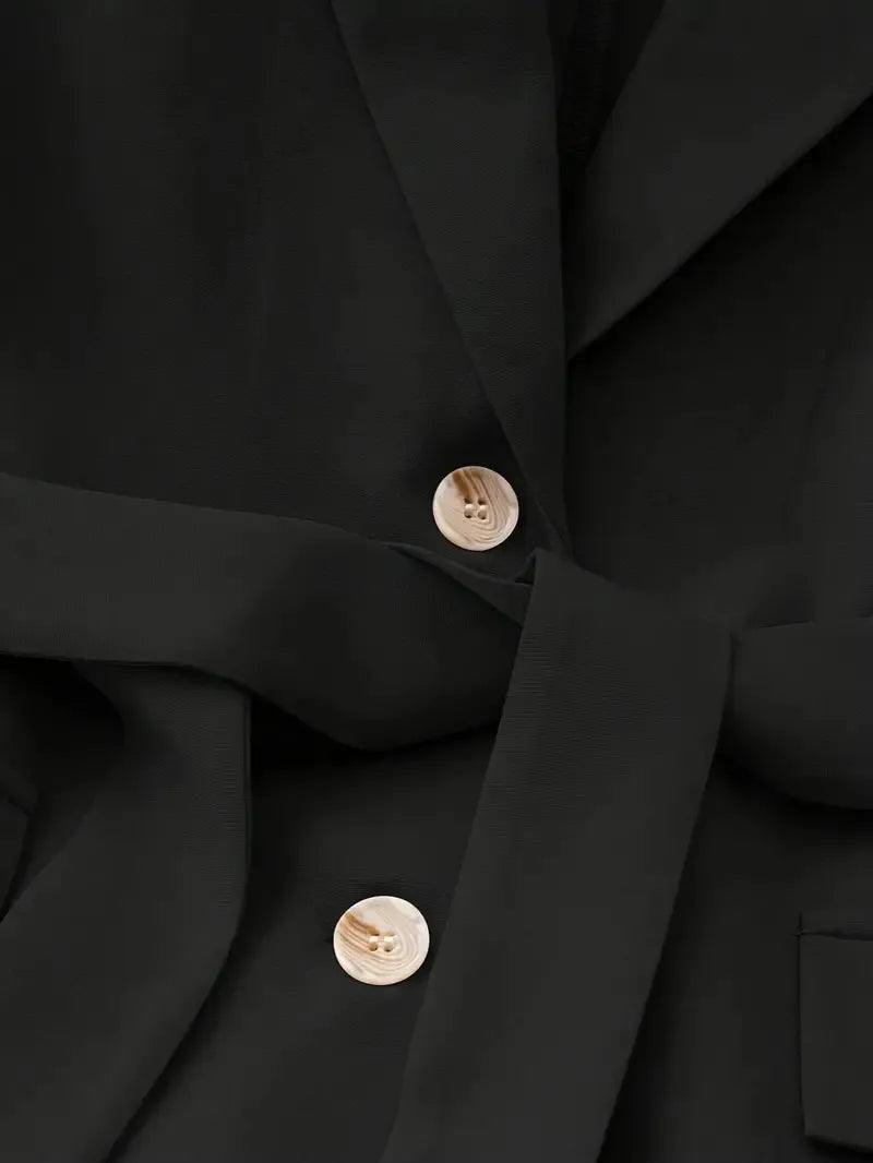 Front view of Tie Waist Lapel Collar Sleeveless Blazer