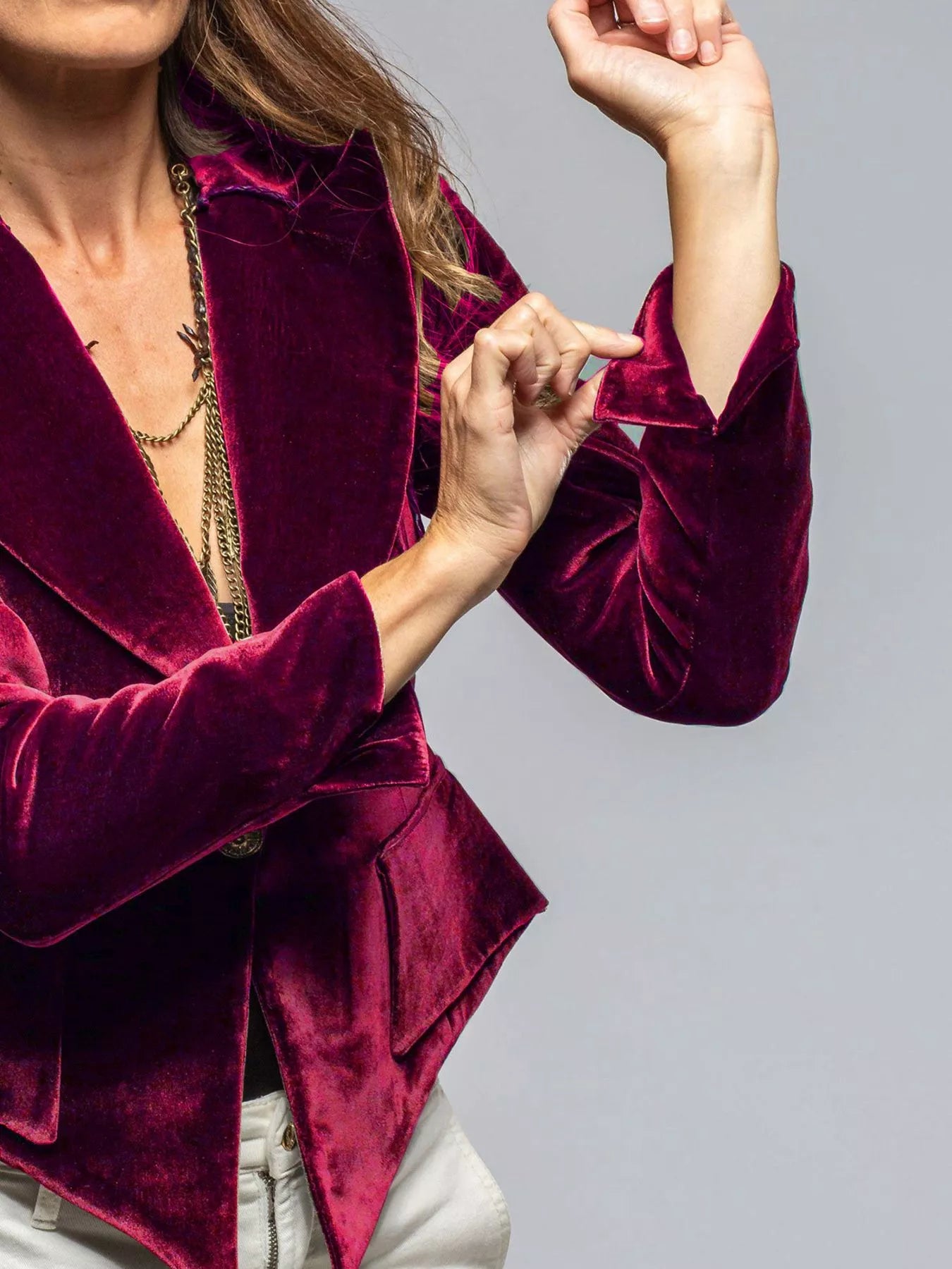 Velvet Lapel Collar One Button Blazer Front View