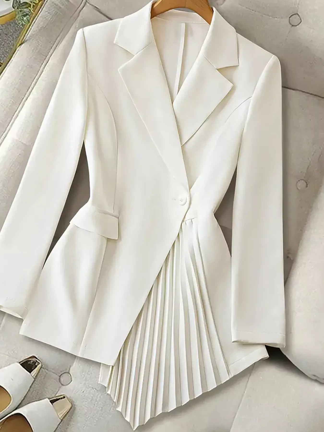 Elegant One Button Pleated Hem Blazer