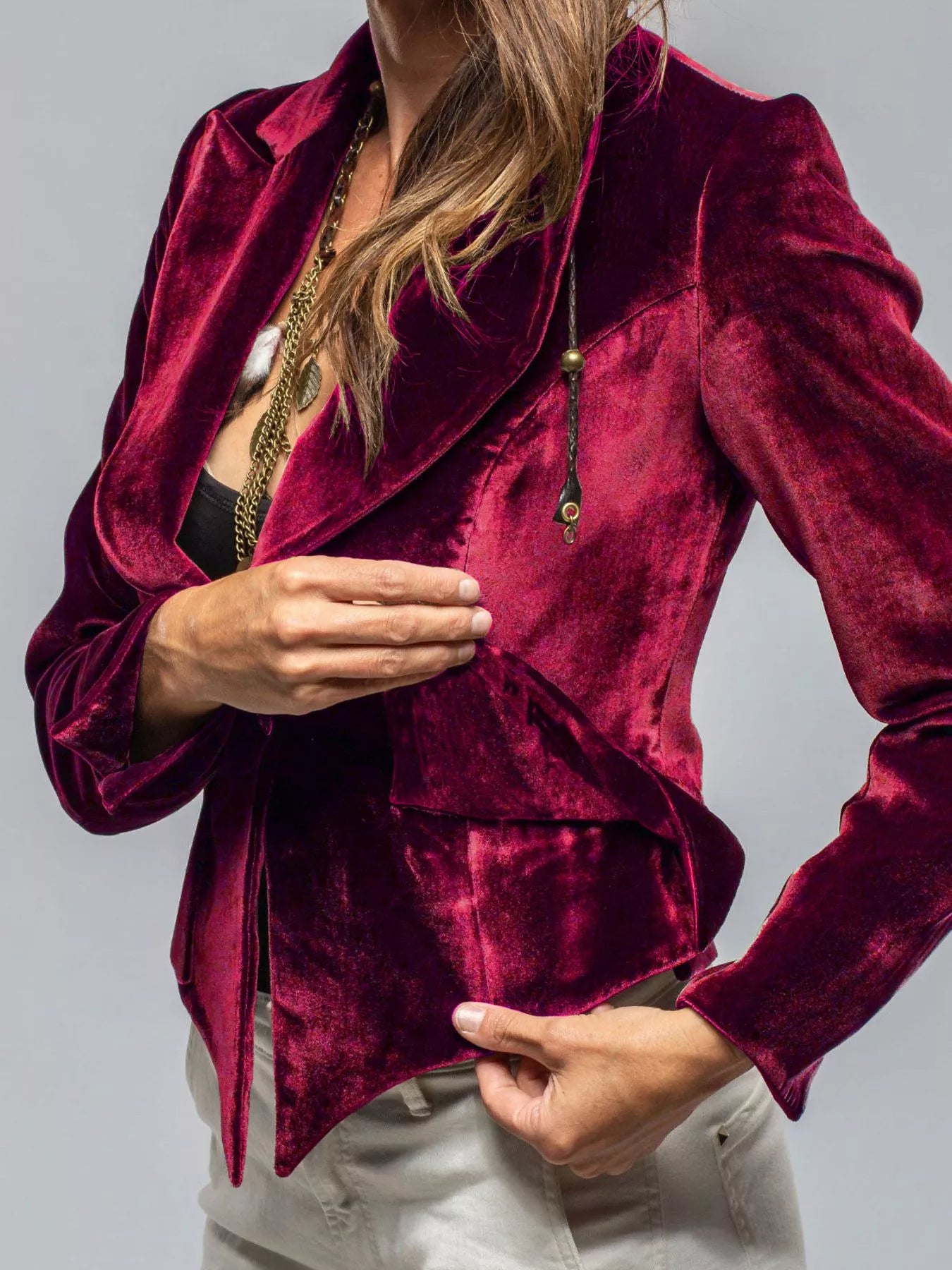 Women’s Velvet One Button Blazer Side View