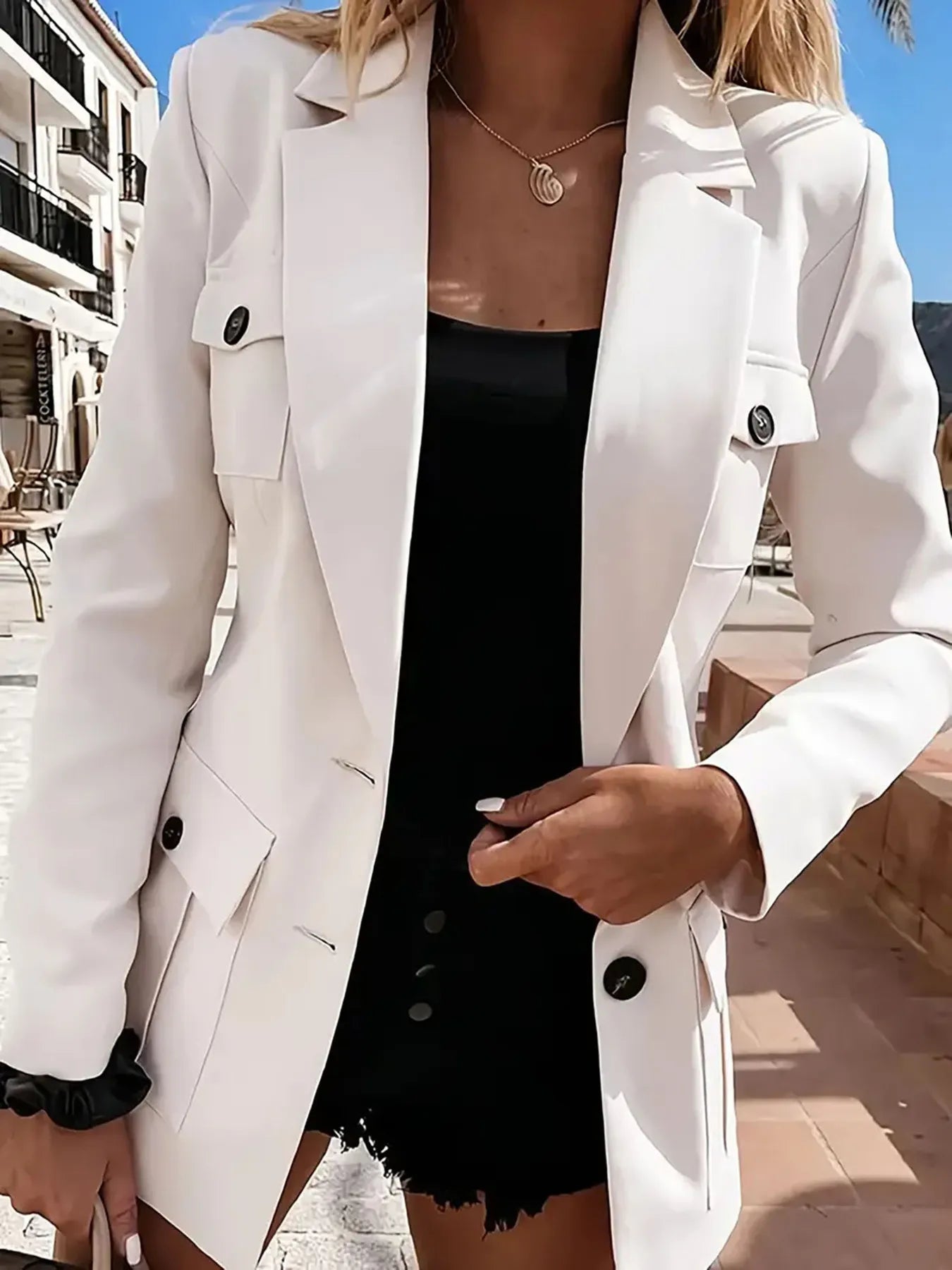 Front view of Lapel Collar Long Sleeve Blazer