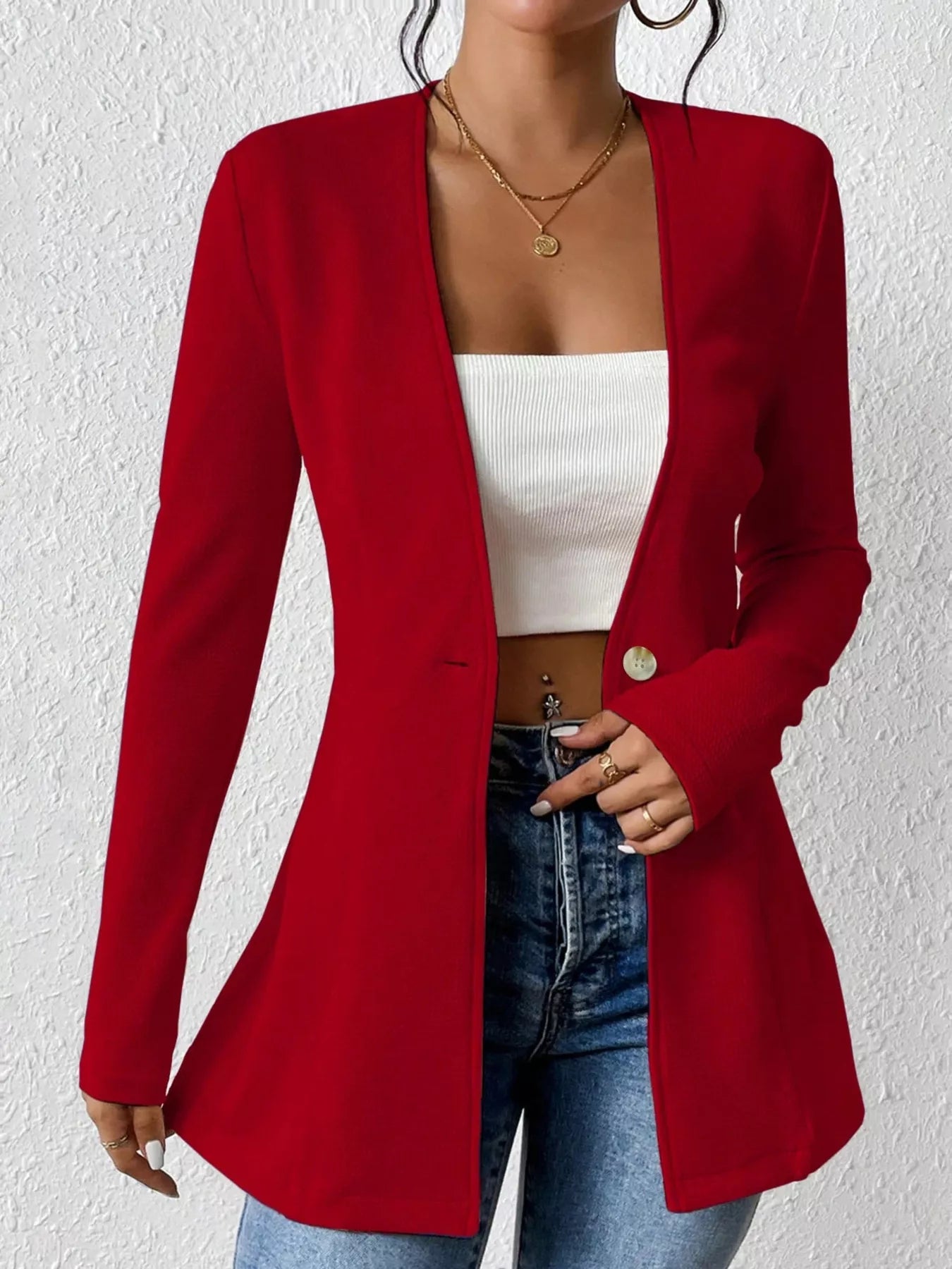 Tailored One Button Long Sleeve Blazer for Women