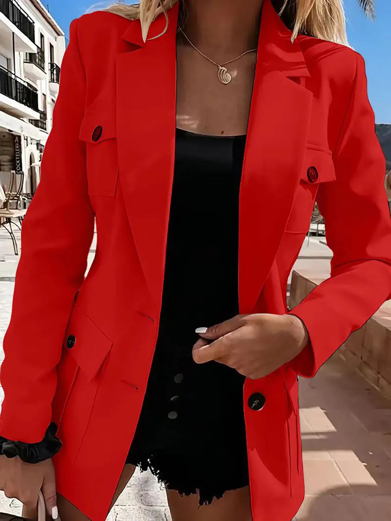 Front view of Lapel Collar Long Sleeve Blazer