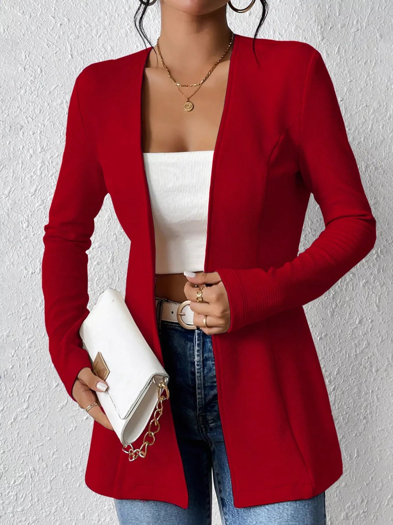 One Button Long Sleeve Blazer Front View
