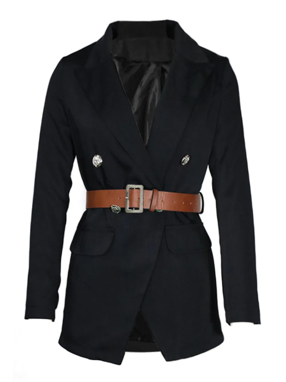 Back view of Buttoned Lapel Collar Long Sleeve Blazer