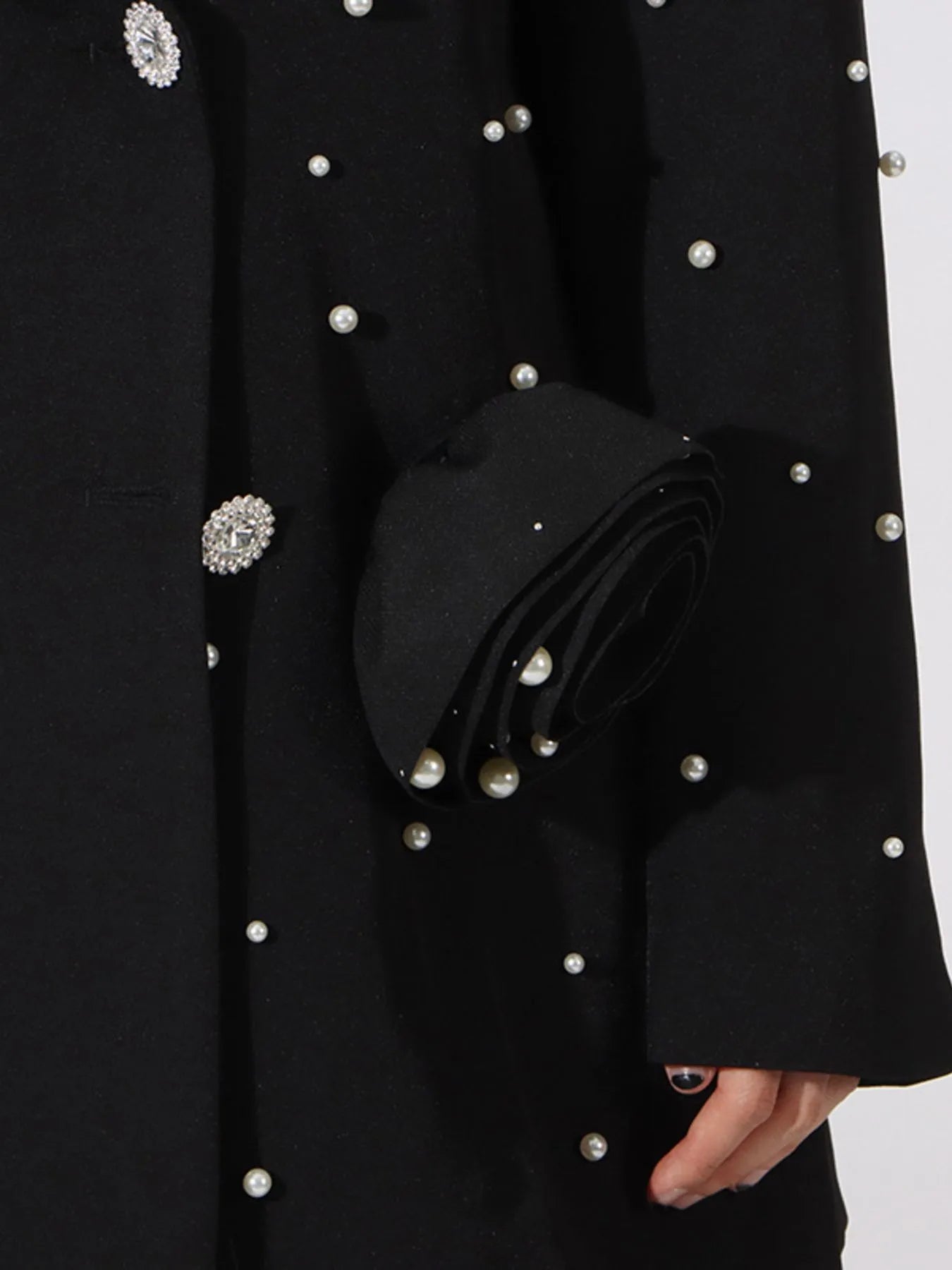 Front view of Pearl Embellished Double-Breasted Blazer