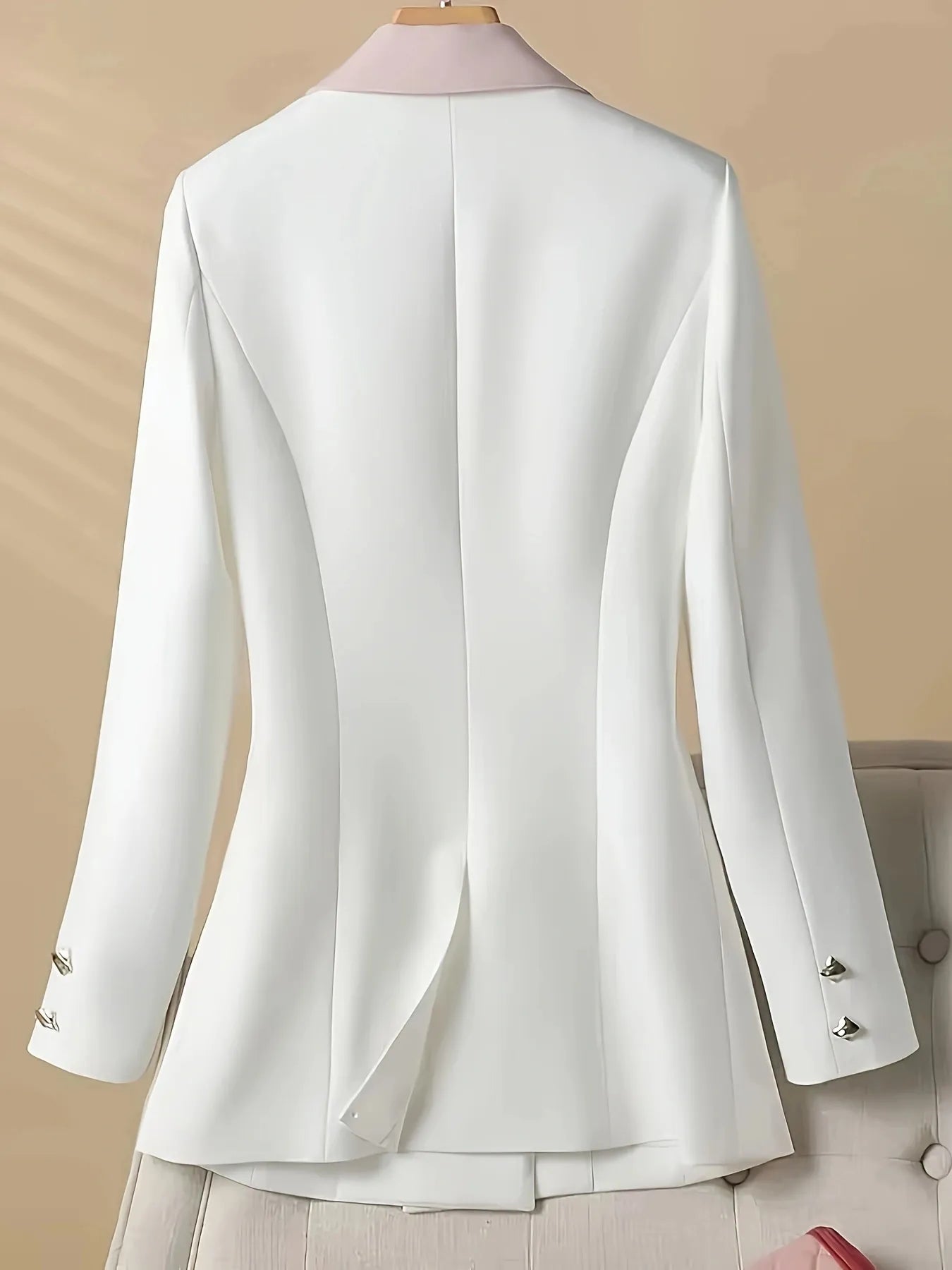 Back view of Double-Breasted Contrast Trim Blazer