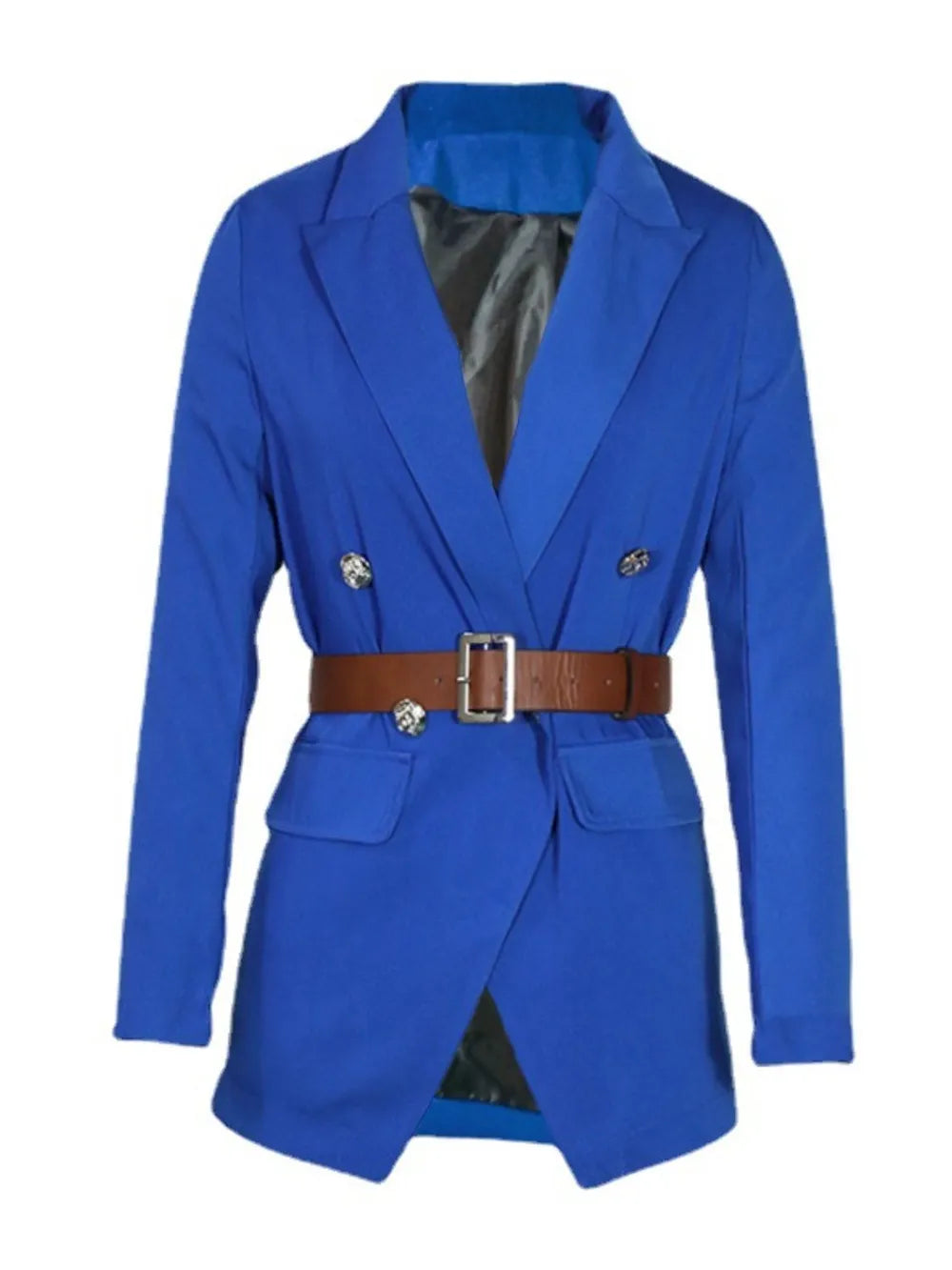 Front view of Buttoned Lapel Collar Long Sleeve Blazer