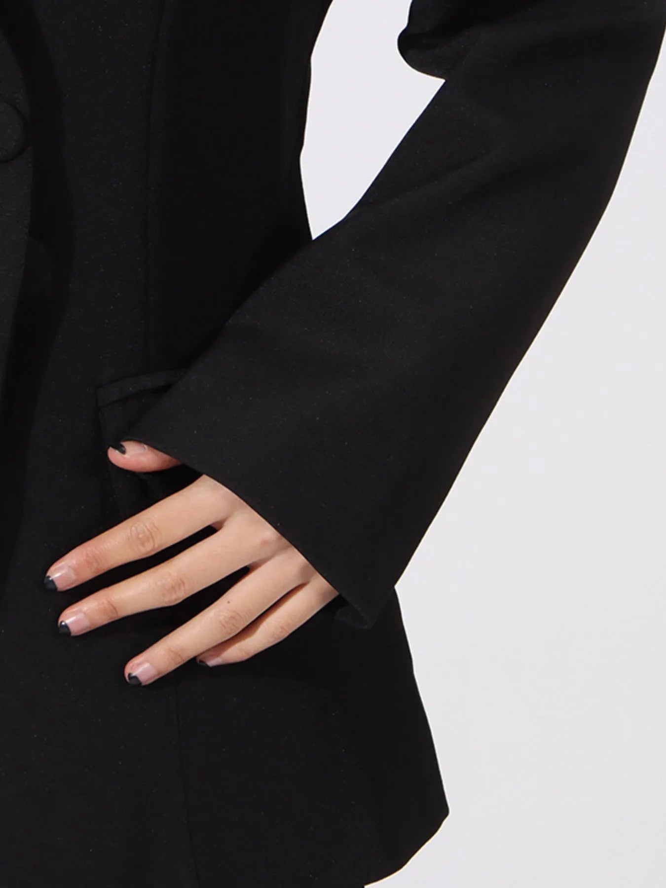 Front view of Flower Button Front Long Sleeve Blazer