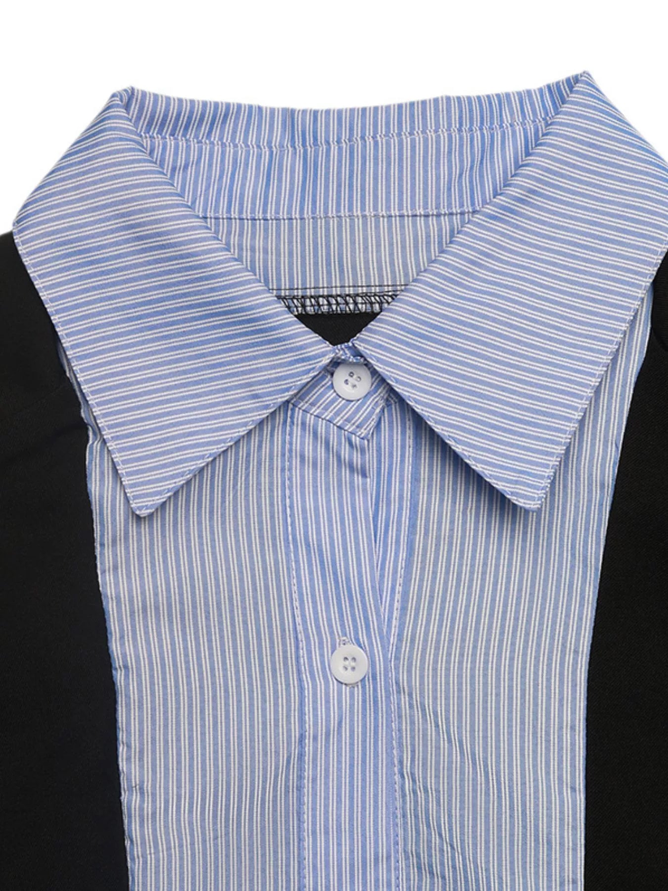 Striped collar long sleeve fake two-piece blazer front view