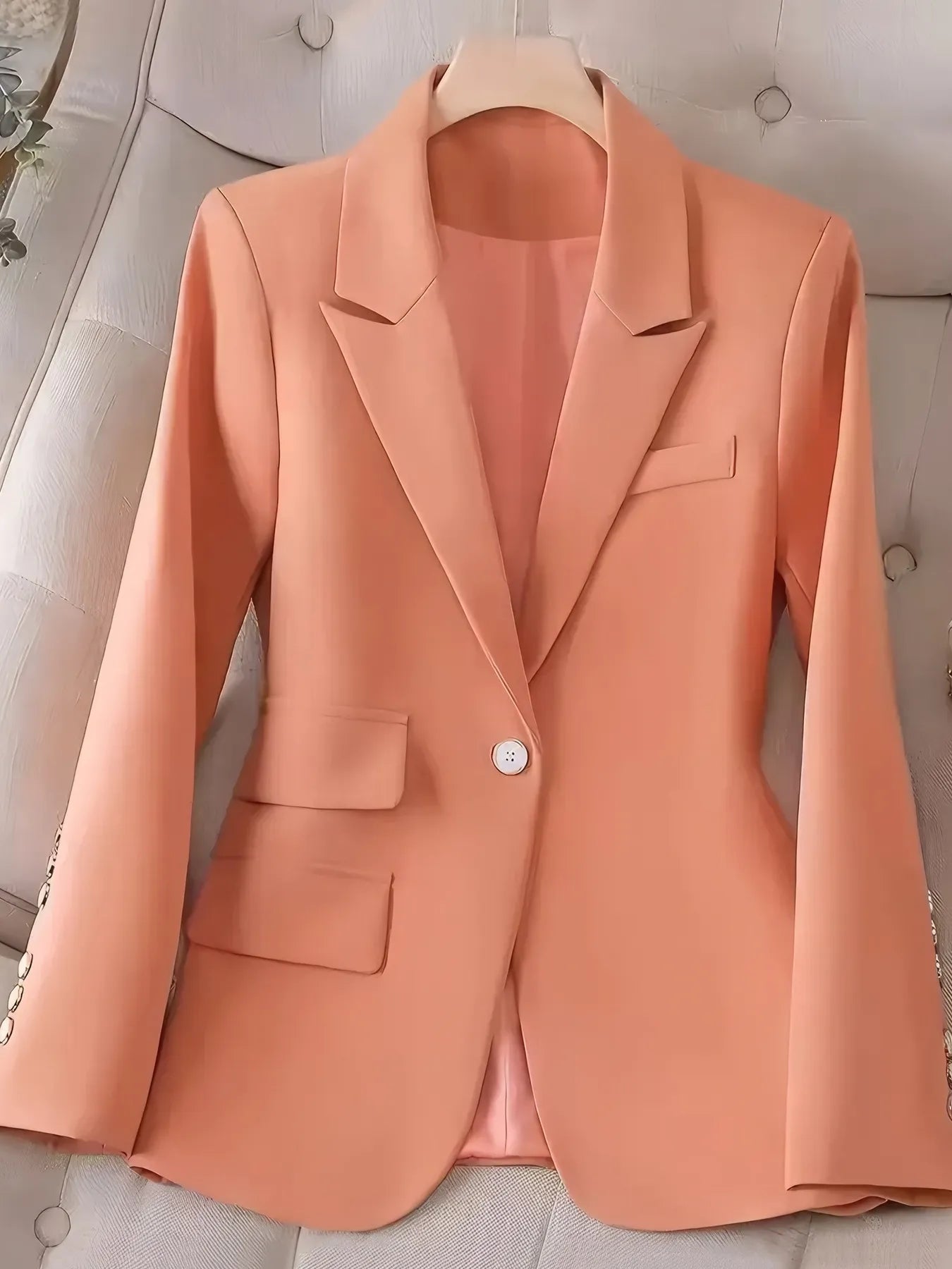 Front view of Single-Button Long Sleeve Blazer