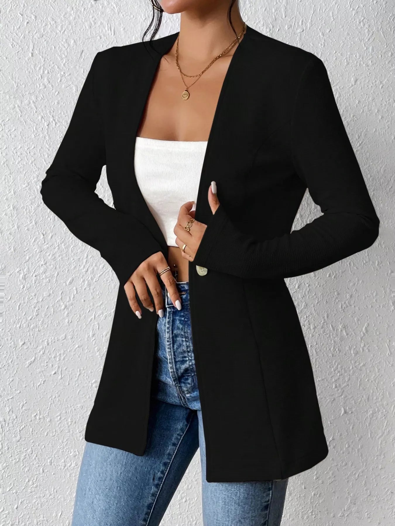 Tailored One Button Long Sleeve Blazer for Women