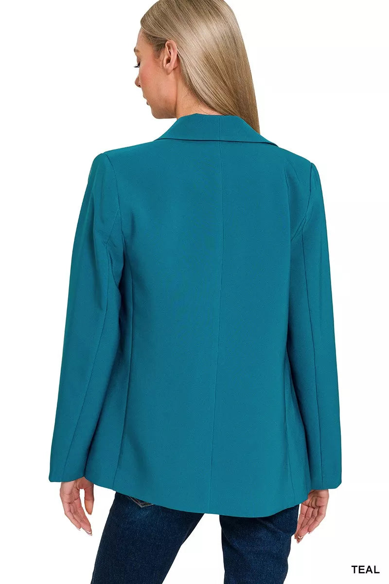 Back view of Zenana woven blazer with lining