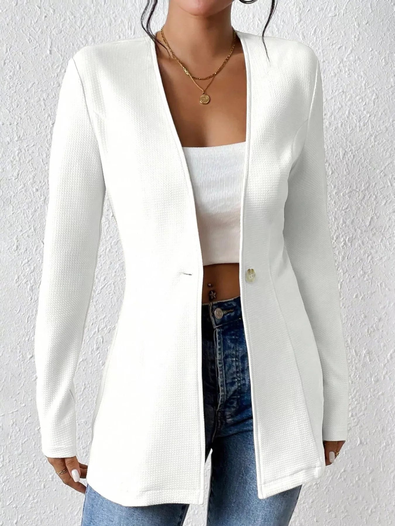 Tailored One Button Long Sleeve Blazer for Women