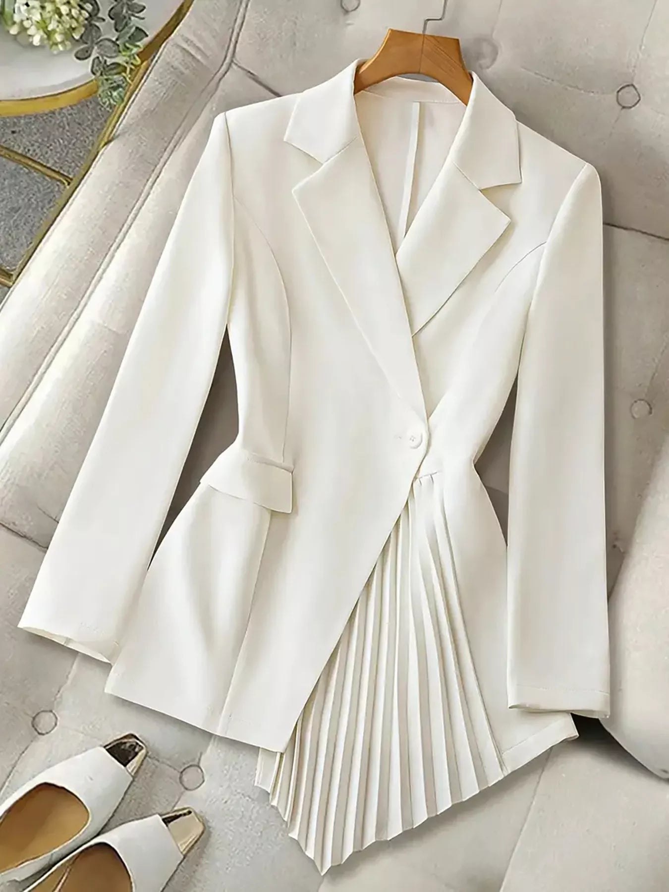 Elegant One Button Pleated Hem Blazer