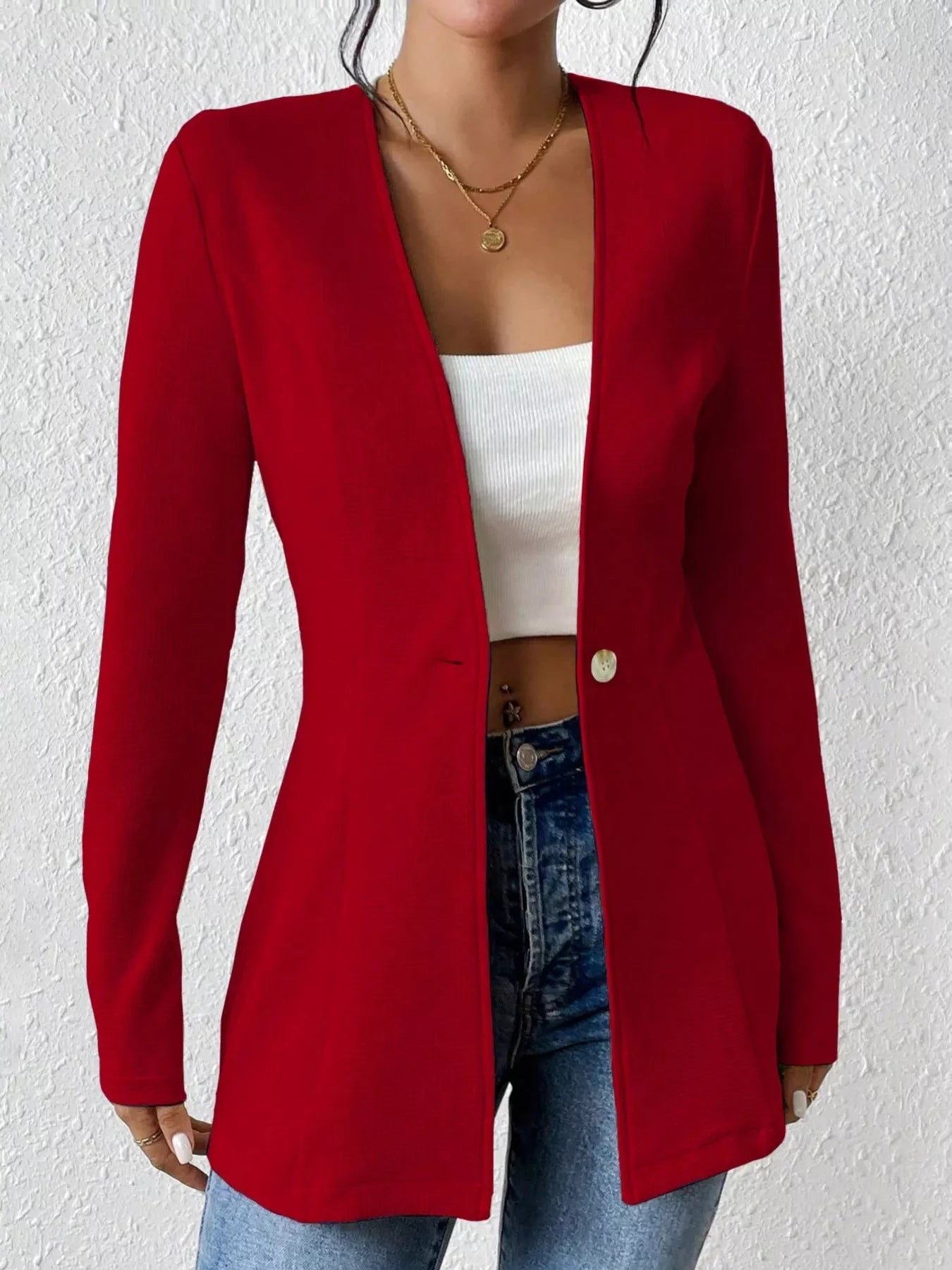 One Button Long Sleeve Blazer Front View