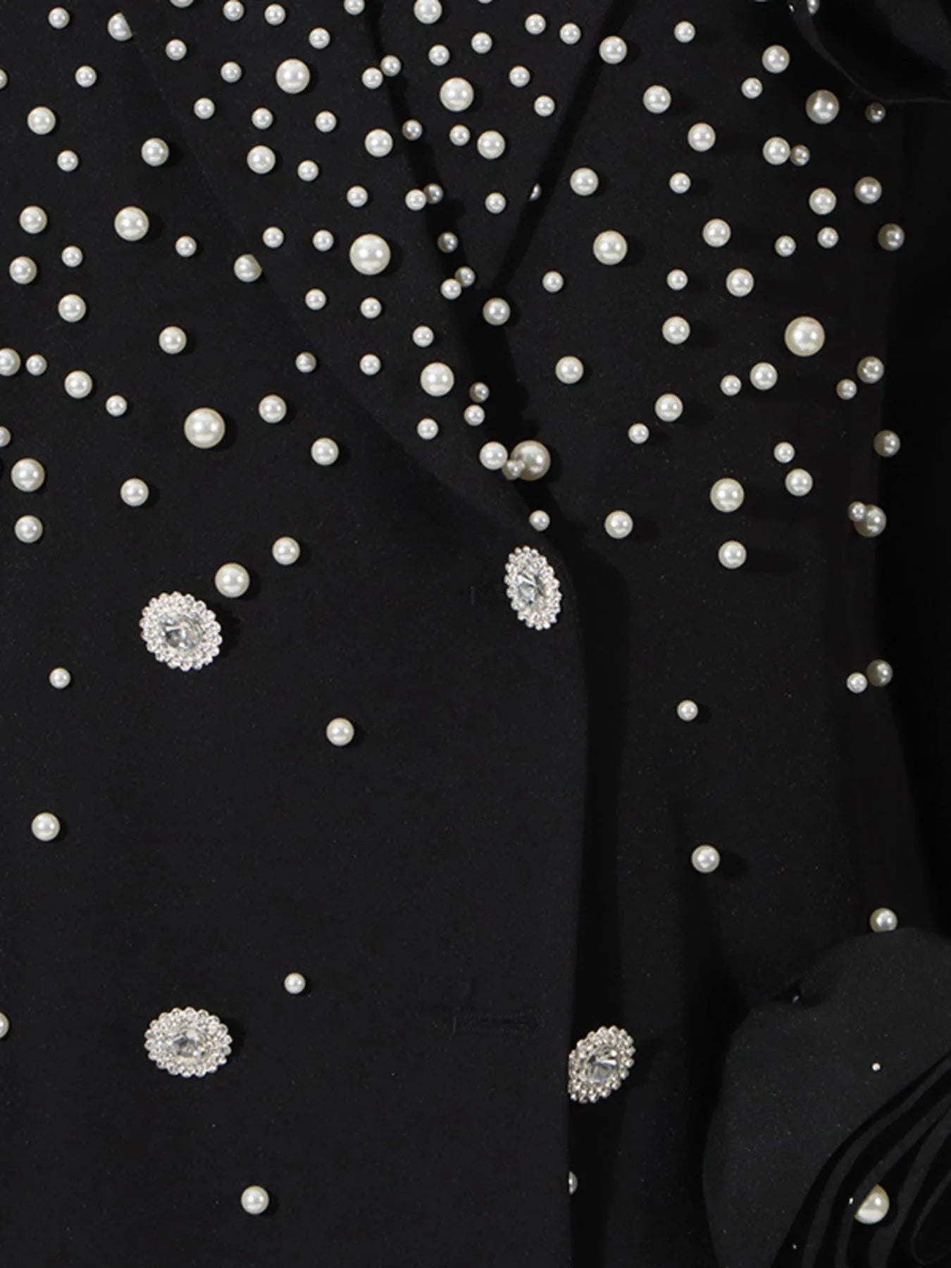 Front view of Pearl Embellished Double-Breasted Blazer