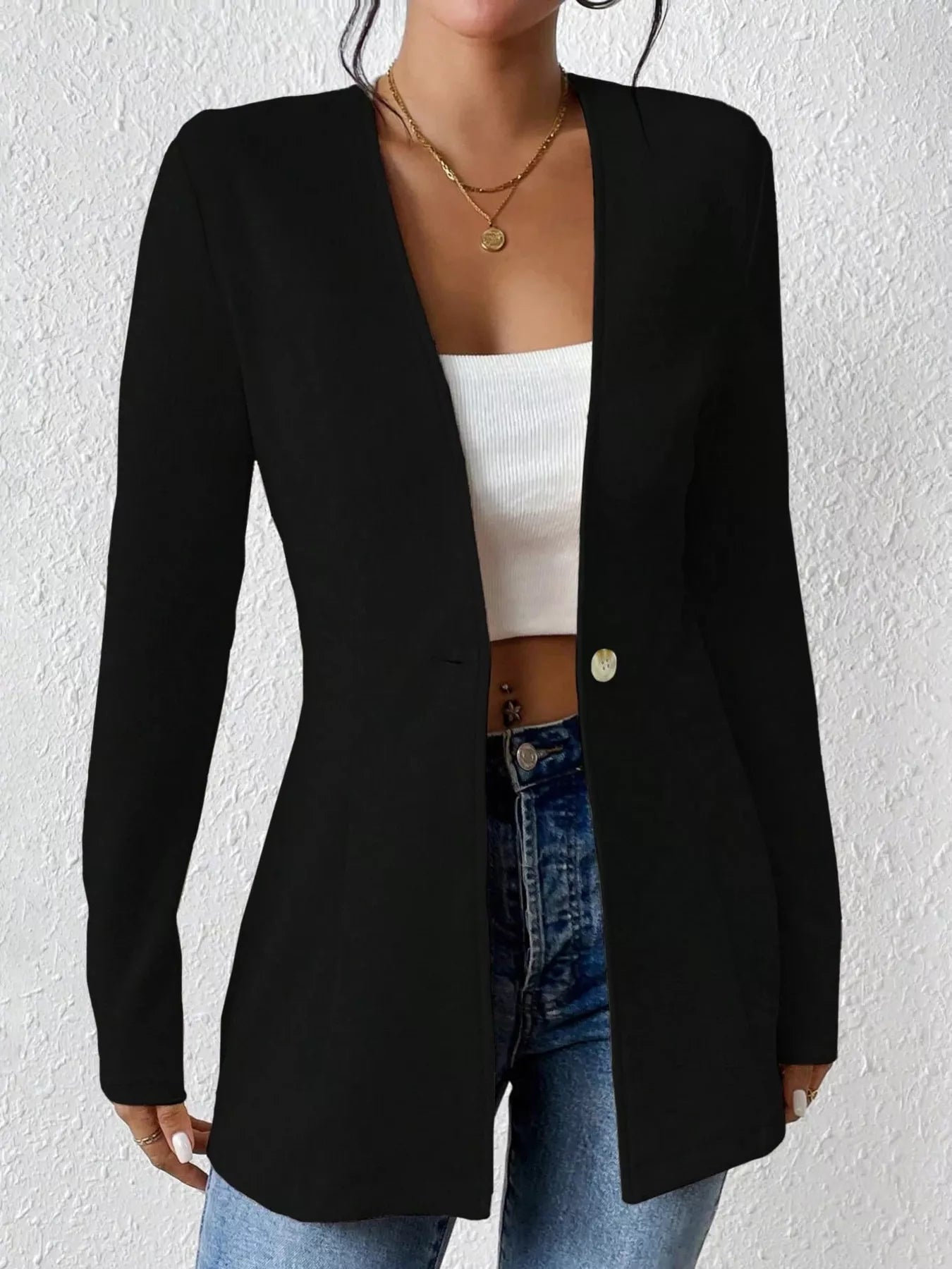 Tailored One Button Long Sleeve Blazer for Women