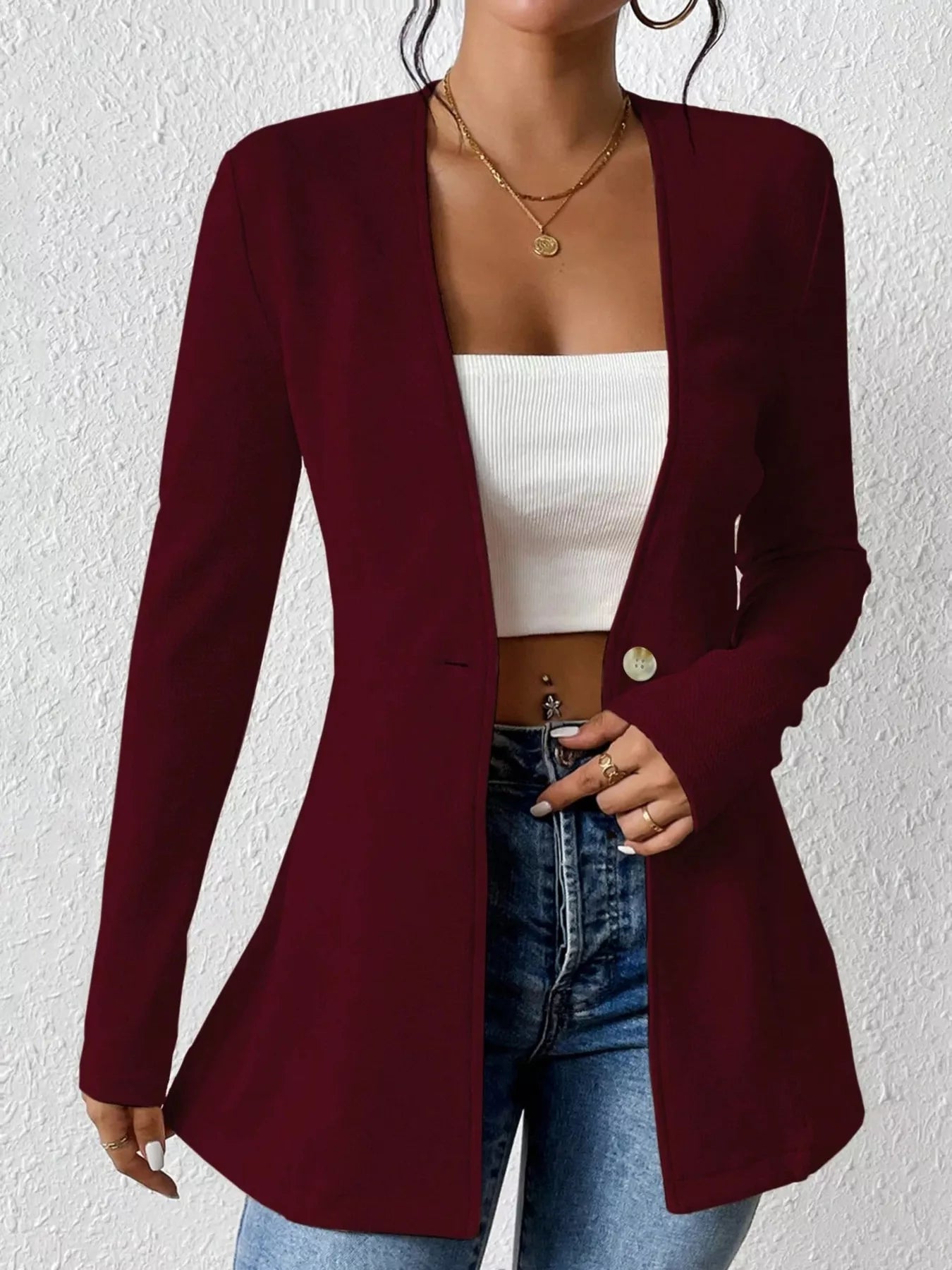 Tailored One Button Long Sleeve Blazer for Women