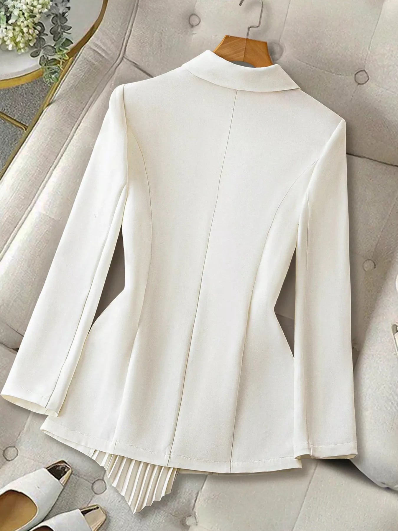 Elegant One Button Pleated Hem Blazer