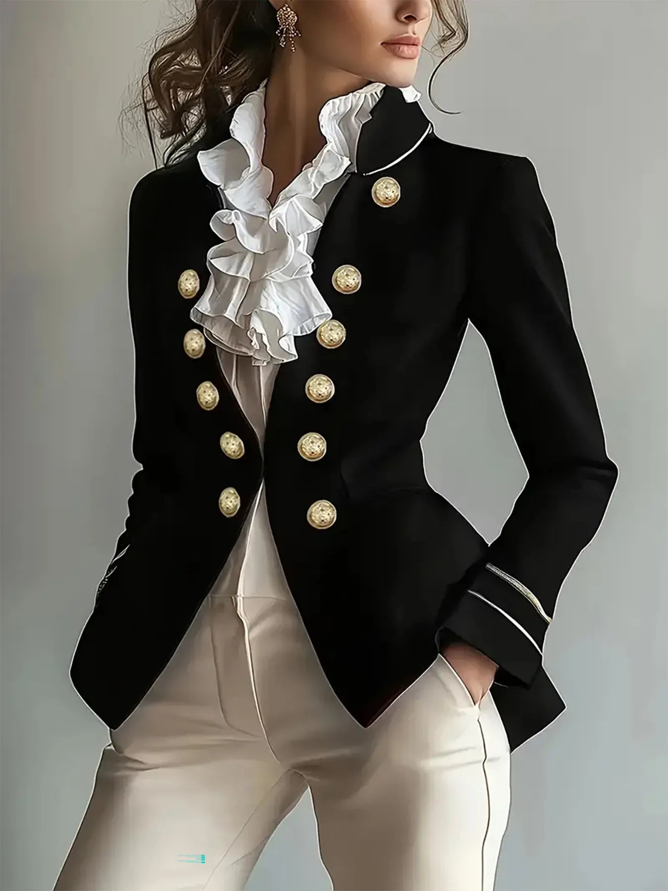 Decorative Button High-Low Blazer Front View