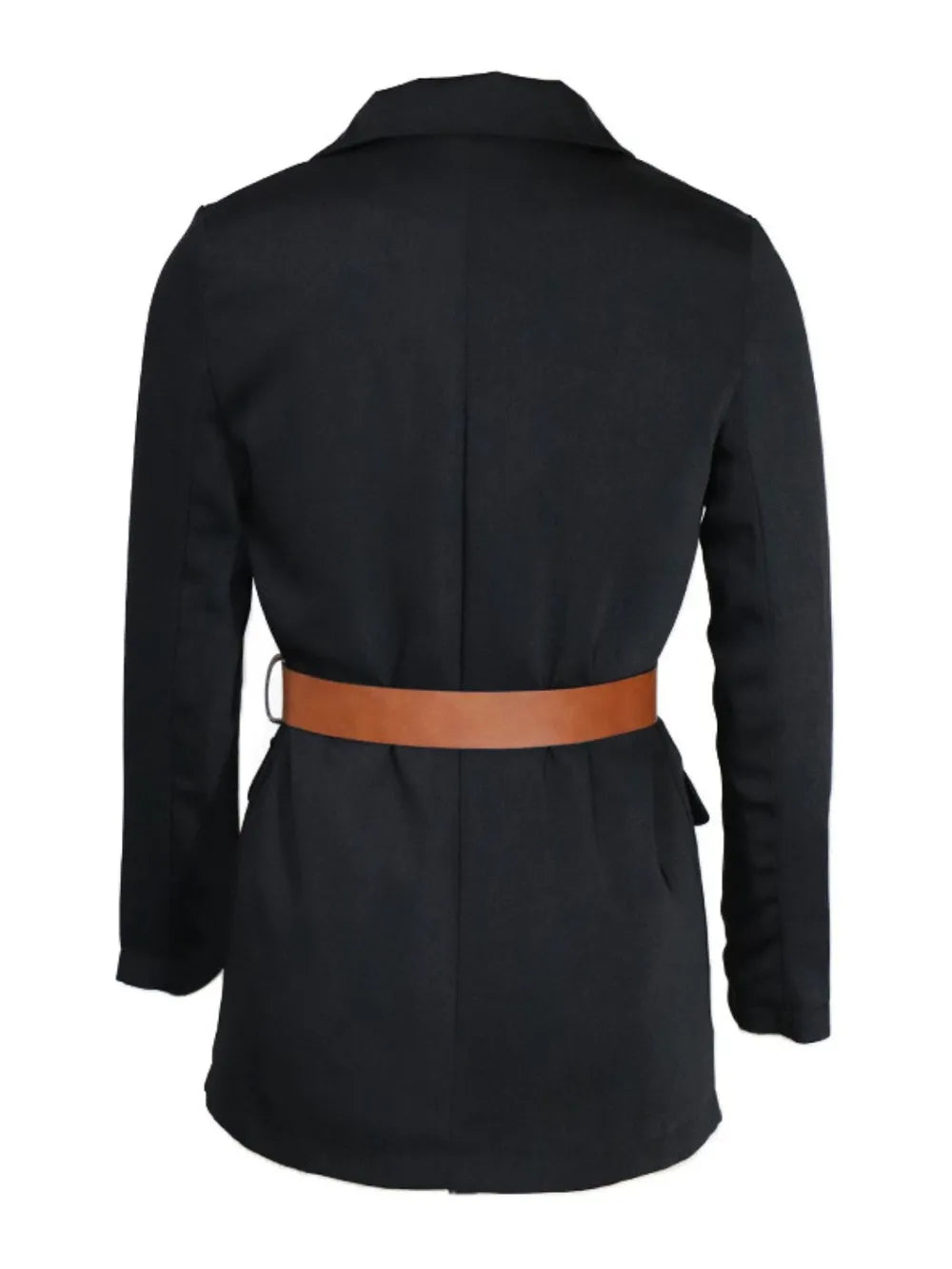 Model wearing Buttoned Lapel Collar Long Sleeve Blazer