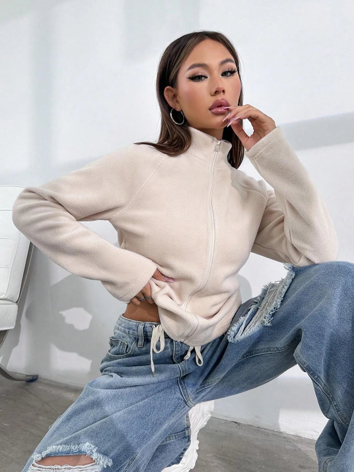 Zip Up Long Sleeve Jacket Front View